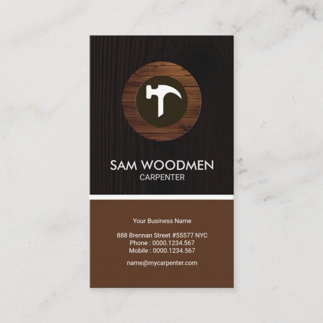 Simple Modern Wood Grain Panel Carpenter Business Card (Front)