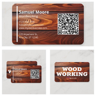 Simple Modern Woodworking Carpenters QR Code Business Card