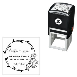 Simple Modern Wreath Married Couple Self-inking Stamp