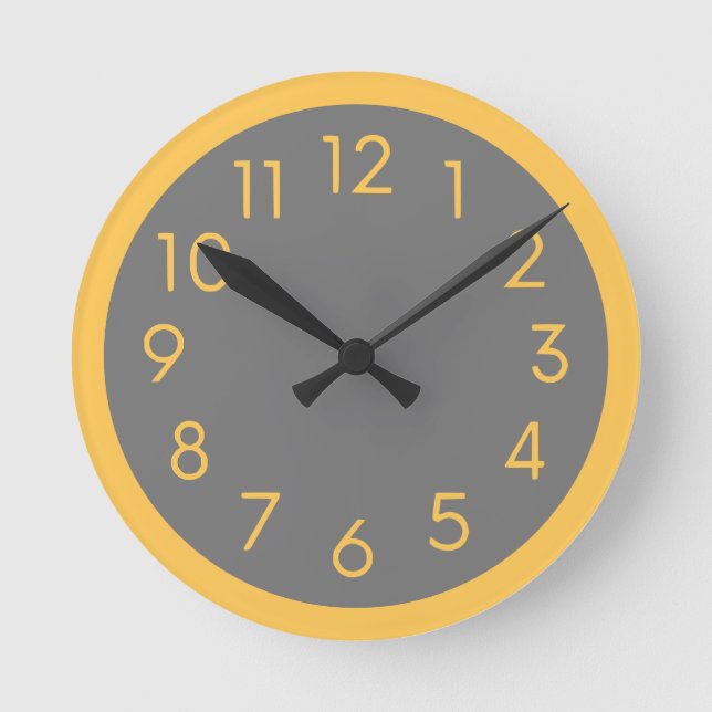 Simple Modern Yellow And Grey Kitchen Round Clock (Front)