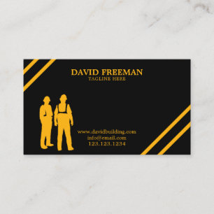 Simple Modern Yellow & Black Construction Manager Business Card