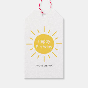 Simple Modern Yellow Bright Sun Happy Birthday Gift Tags