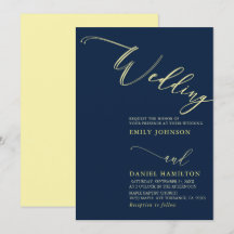 Simple Modern Yellow  Navy Calligraphy Wedding