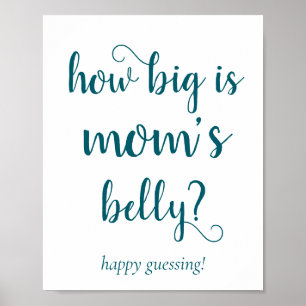 Simple Mommys Belly Teal Aqua Guessing Game Poster