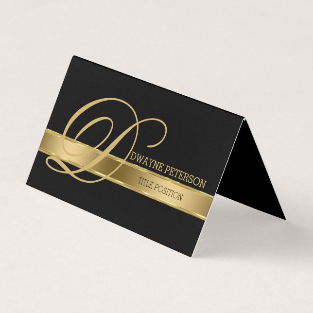 Simple Monochromatic Background With Gold Stripe Business Card (Front)