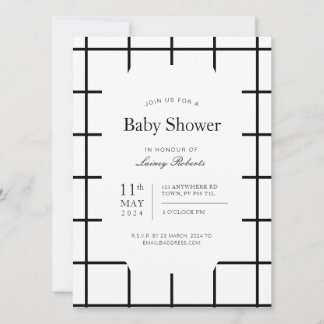 Simple Monochrome Black White Window Pane Plaid Invitation