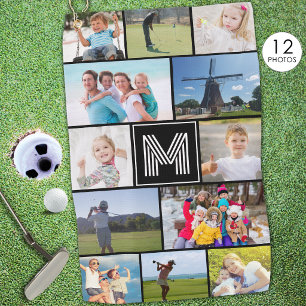 Simple Monogram 12 Photo Collage Custom Golf Towel