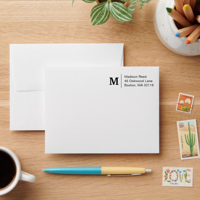 Simple Monogram 4.25" x 5.6" Business  Envelope (Desk)