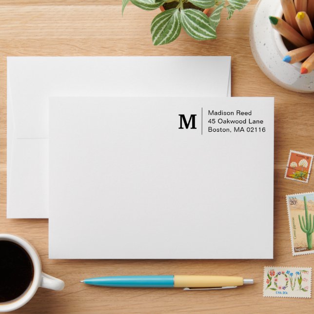 Simple Monogram 5" x 7" Business  Envelope (Desk)