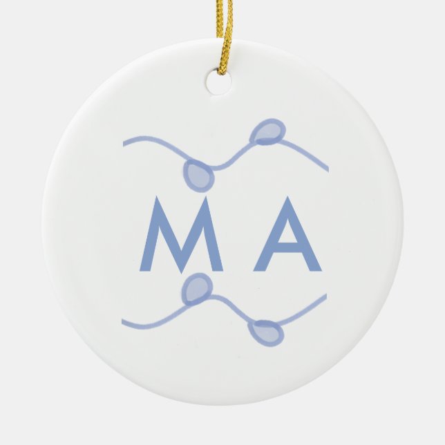 Simple monogram add your name letter blue leaf ceramic tree decoration (Front)