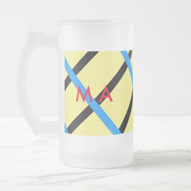 Simple monogram add your name letter man minimal t frosted glass beer mug (Left)