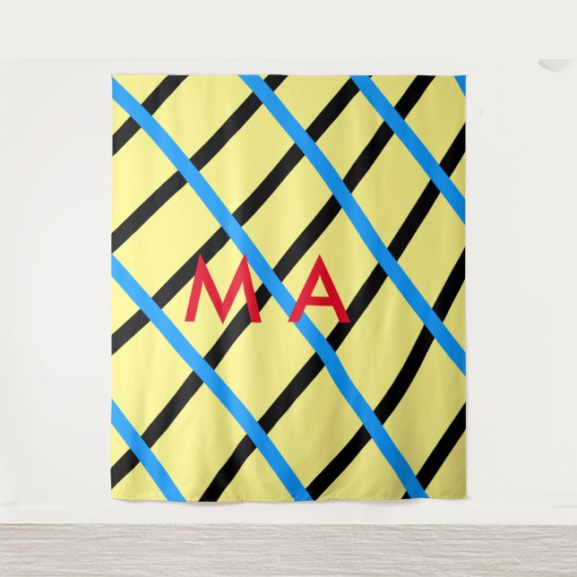 Simple monogram add your name letter man minimal t tapestry (Front)