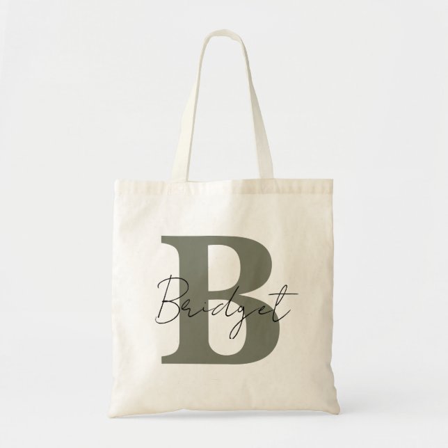 Simple Monogram and Name Modern Calligraphy  Tote Bag (Front)