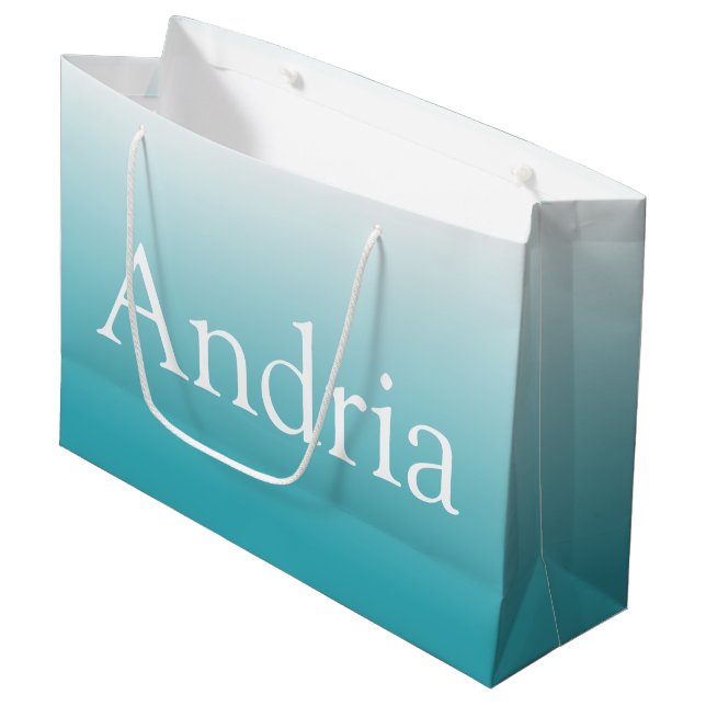 Simple Monogram | Aqua Ombre Large Gift Bag (Front Angled)