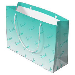 Simple Monogram Aqua Ombre Large Large Gift Bag