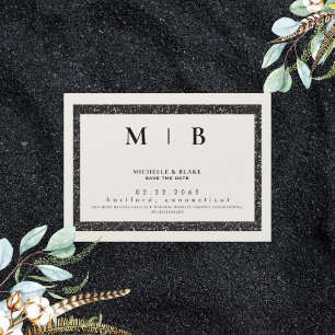 Simple Monogram Beige & Black Save the Date Magnetic Invitation