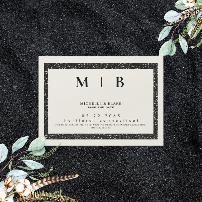 Simple Monogram Beige & Black Save the Date  Magnetic Invitation (Creator Uploaded)