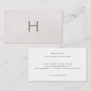 Simple Monogram Beige Linen, Stylish Minimalist  Business Card