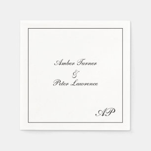 Simple Monogram Black and White Elegant Wedding Napkin