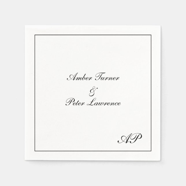 Simple Monogram Black and White Elegant Wedding Napkin (Front)