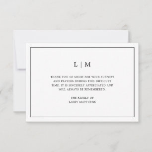 Simple Monogram Black and White Funeral Sympathy Thank You Card