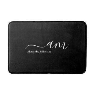 Simple Monogram black and white Minimalist Stylish Bath Mat