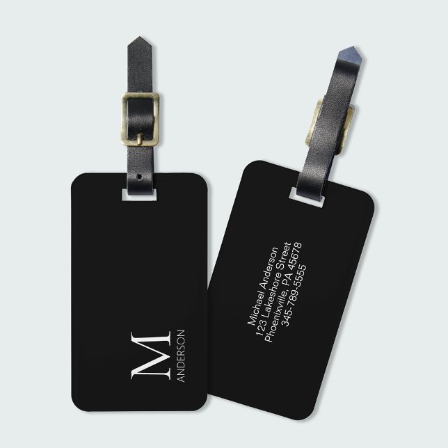  Simple Monogram Black And White Name Luggage Tag (Creator Uploaded)