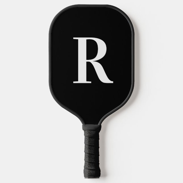 Simple Monogram Black and White Pickleball Paddle (Front)