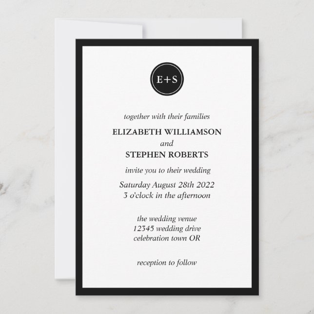 Simple Monogram | Black and White Wedding Invitation (Front)