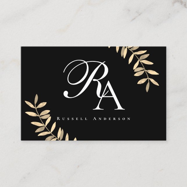 Simple Monogram Black Business Card (Front)