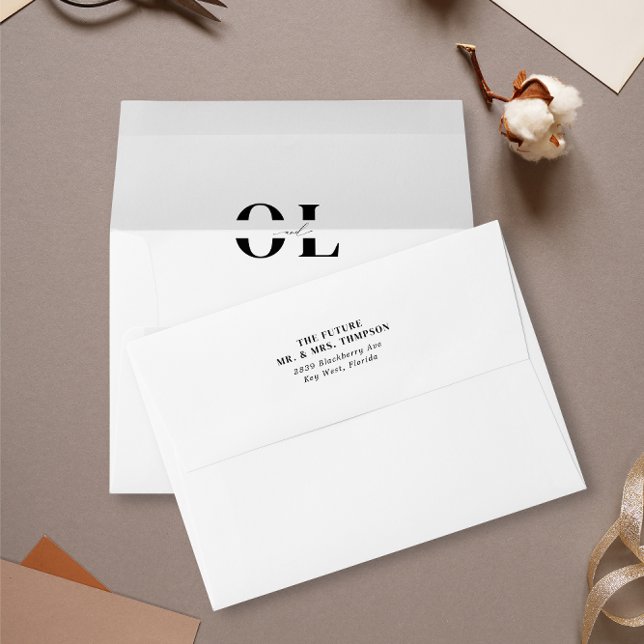 Simple Monogram Black White  Pre-Addressed Envelope (Creator Uploaded)