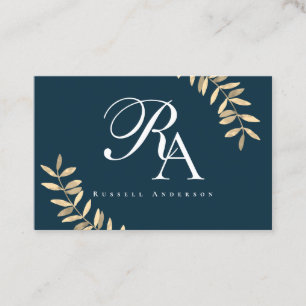 Simple Monogram Blue Business Card
