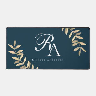Simple Monogram Blue Desk Mat