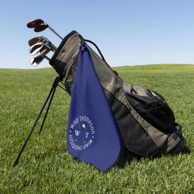 Simple Monogram Blue Towel for a Golf-Player  (Green)