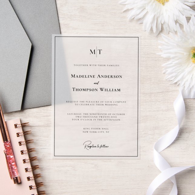 Simple Monogram Border Photo Wedding Vellum Invitations (Wedding)