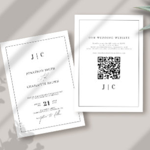 Simple Monogram & Border Silver Grey Wedding Invitation