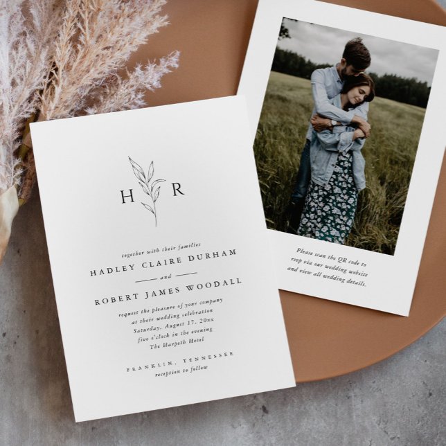 Simple Monogram Botanical QR Code Photo Wedding Invitation (Creator Uploaded)
