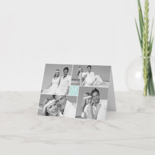 Simple Monogram Box 4 Multi Photo Modern Wedding Thank You Card