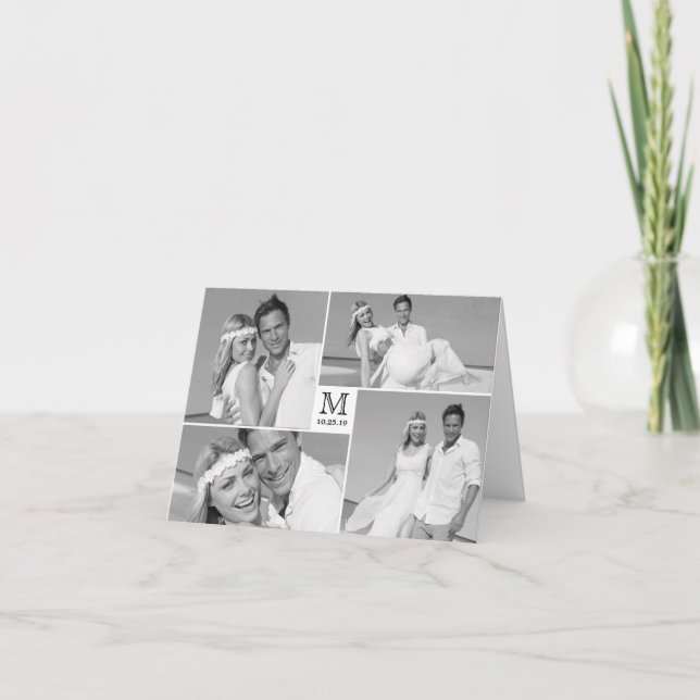 Simple Monogram Box 4 Multi Photo Modern Wedding Thank You Card (Front)