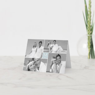 Simple Monogram Box 4 Multi Photo Modern Wedding Thank You Card
