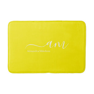 Simple Monogram bright yellow Minimalist Stylish Bath Mat