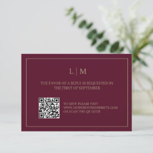 Simple Monogram Burgundy QRCode Wedding RSVP Card