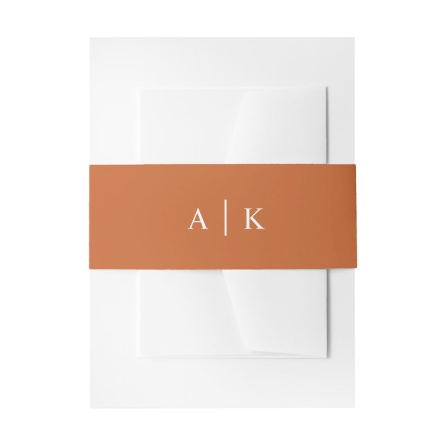 Simple monogram burnt orange invitation belly band (Front Example)