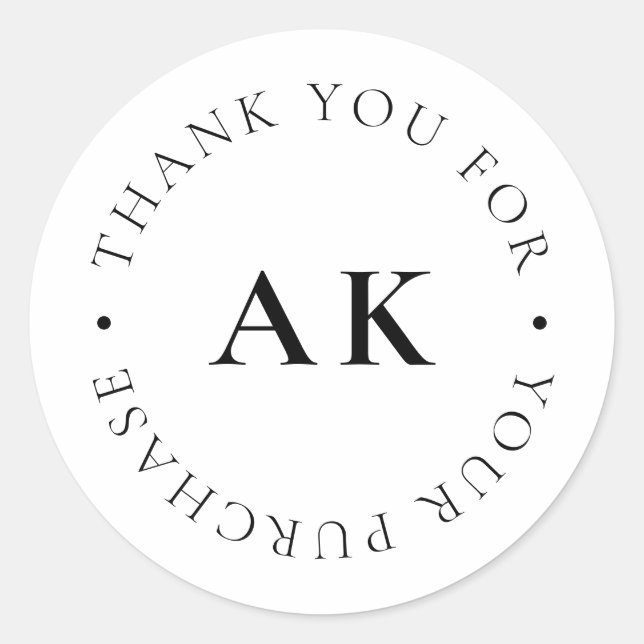 Simple Monogram Business Packaging Thank You Classic Round Sticker (Front)