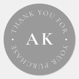Simple Monogram Business Packaging Thank You Grey Classic Round Sticker