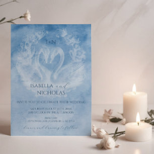 Simple Monogram Calligraphy Romantic Swan Wedding Invitation
