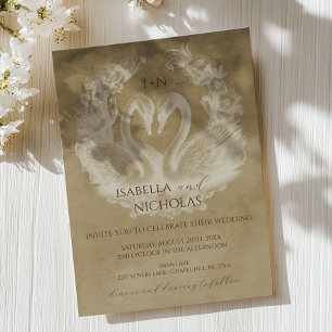 Simple Monogram Calligraphy Romantic Swan Wedding Invitation