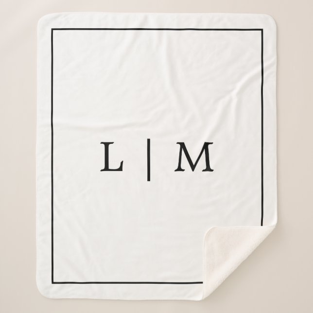 Simple Monogram Classic Black and White Minimalist Sherpa Blanket (Front)