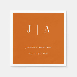 Simple Monogram Couple Name Burnt Orange And White Napkin