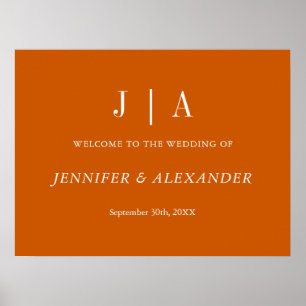 Simple Monogram Couple Name Burnt Orange And White Poster